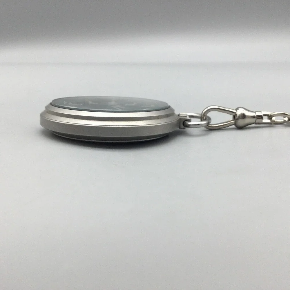 Vintage L.L.Bean Pocket Watch Men 42.6mm Black Military Dial Chain New Battery